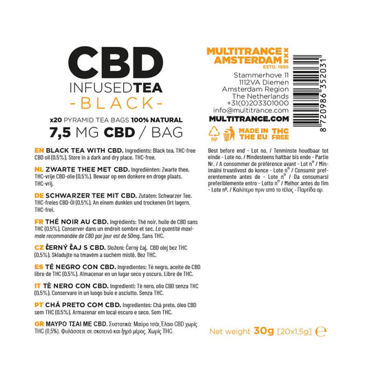 Multitrance Pyramid CBD Tea Bags: Black Tea - 150mg (20 Pack)